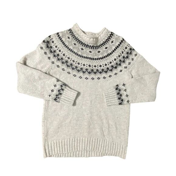 LL Bean Fair Isle Nordic Fisherman Roll Lambswool Sweater Jumper Gray S Women